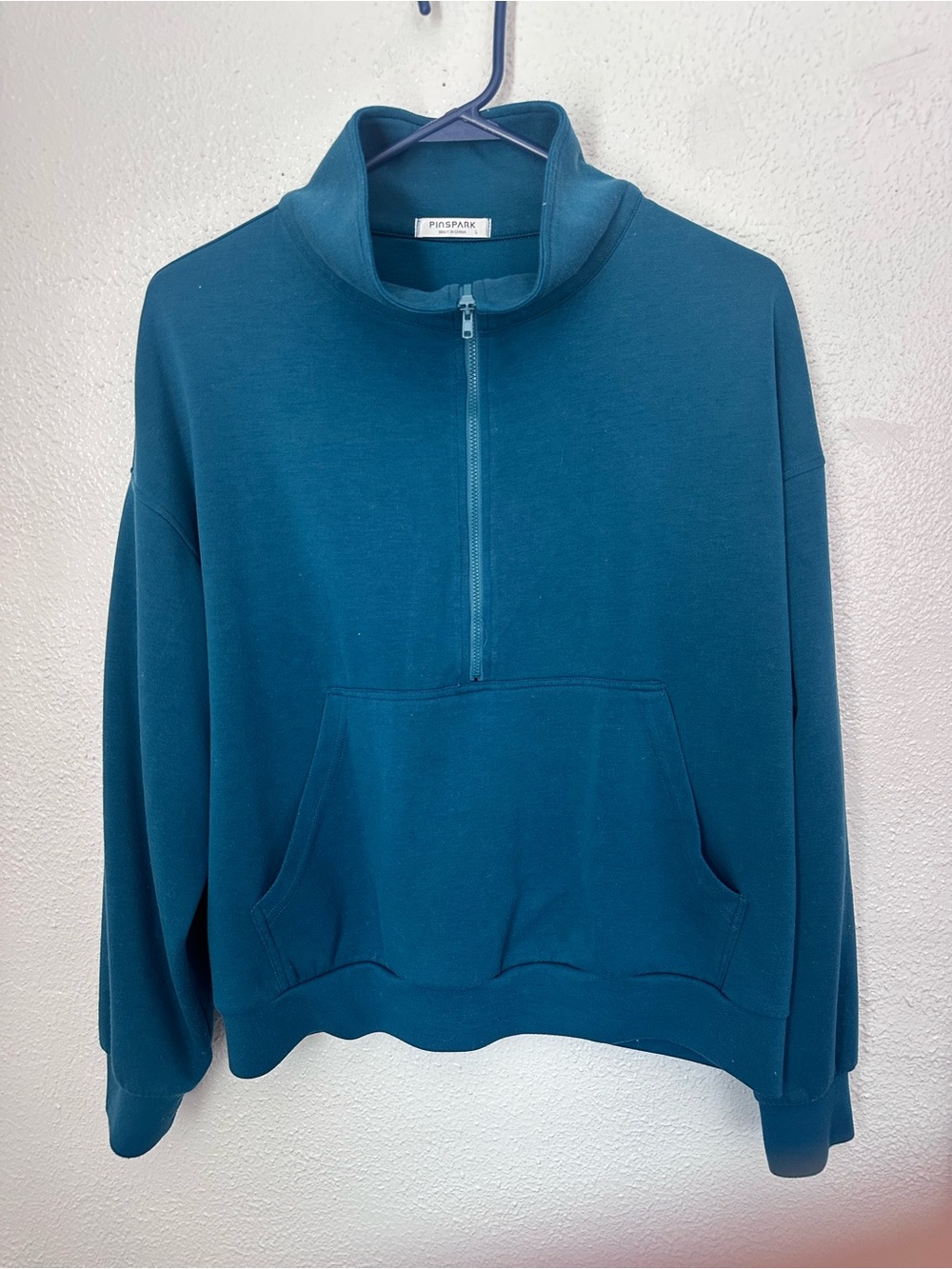 Pinspark Blue Teal Women’s Large Pullover Sweatshirt Half Zip Pocket Active